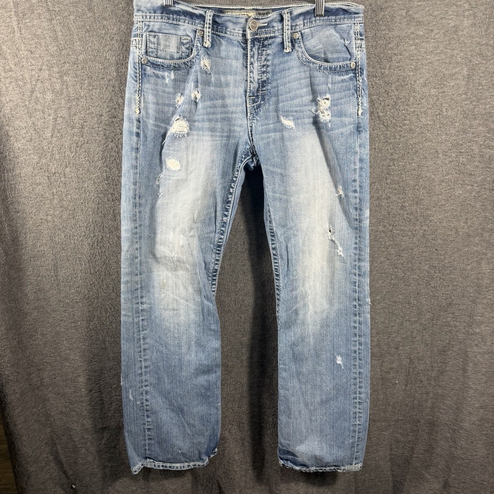 BKE Carter Straight Jeans Mens Size 34x31 Blue Denim Distressed Grunge Cowboy